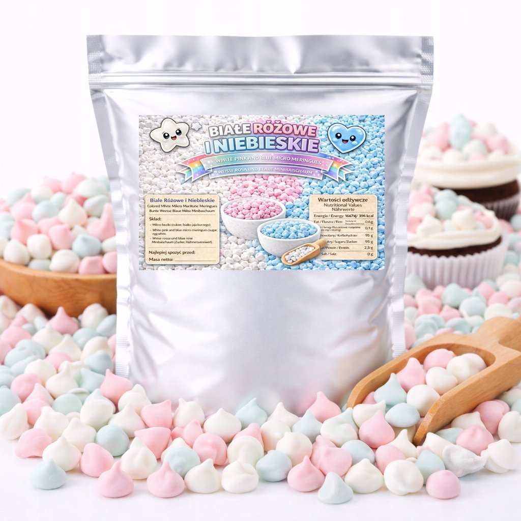 Mikro Beziki Kolorowe - mini bezy do tortu deserów babeczek dekoracja 50g