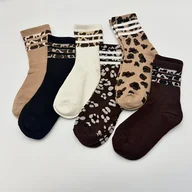 Skarpetki damskie - TEMU 6 Par Skarpetek Damskich w Leopard Paski - Miękka Oddychająca Tkanina, Boczne Pasy, 6 Kolorów (Beż/Czarny/Biały/Brązowy/Szary/Niebieski) na - miniaturka - grafika 1