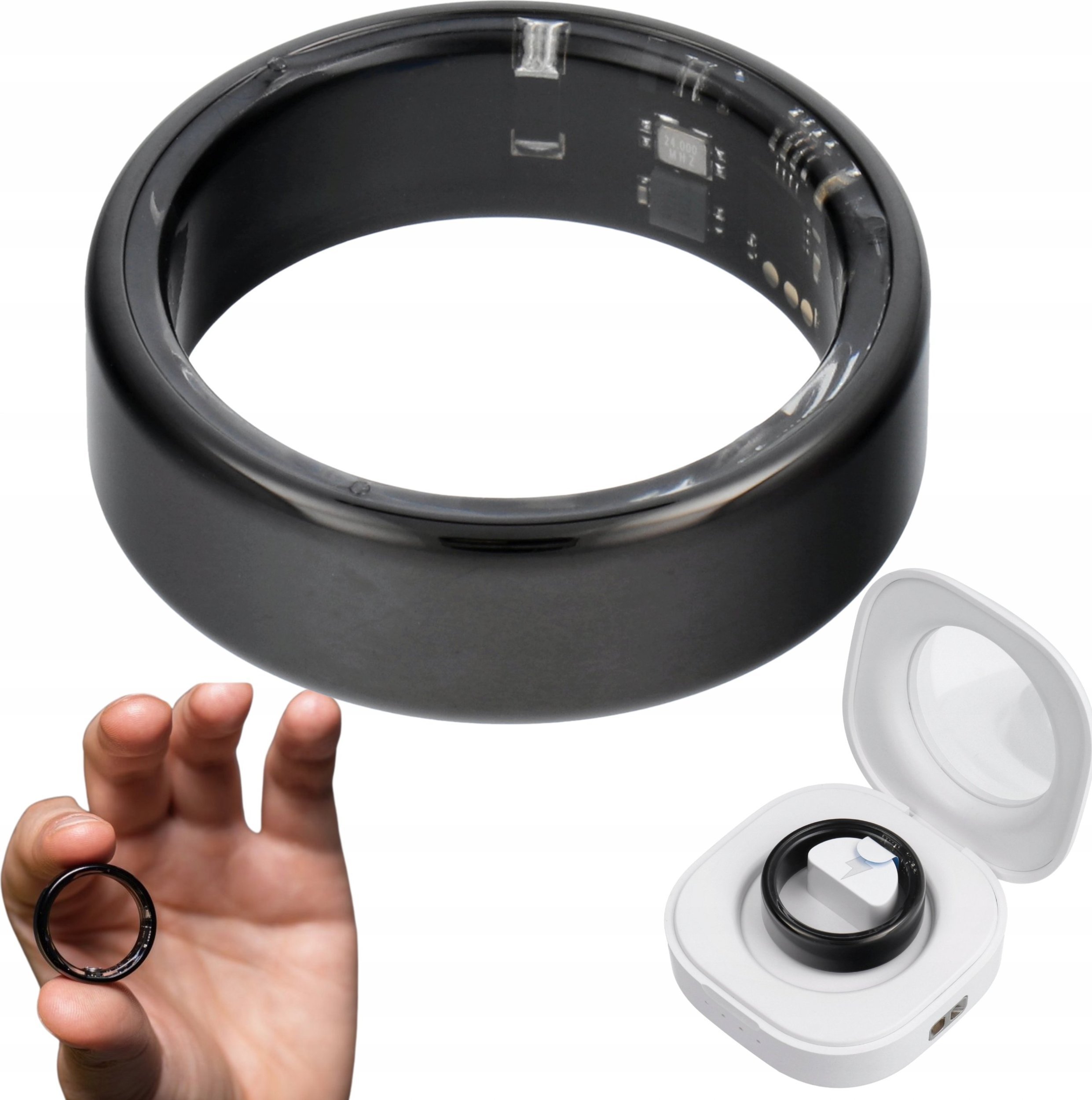 Smart Ring OEM R11M- ze stali ze stacją ładującą rozmiar 8 18,1mm czarny