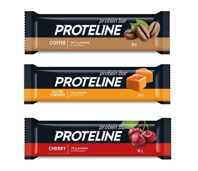 Proteline Energy Trio – Kawa,Wiśnia & Słony Karmel – 24 Batoniki Proteinowe