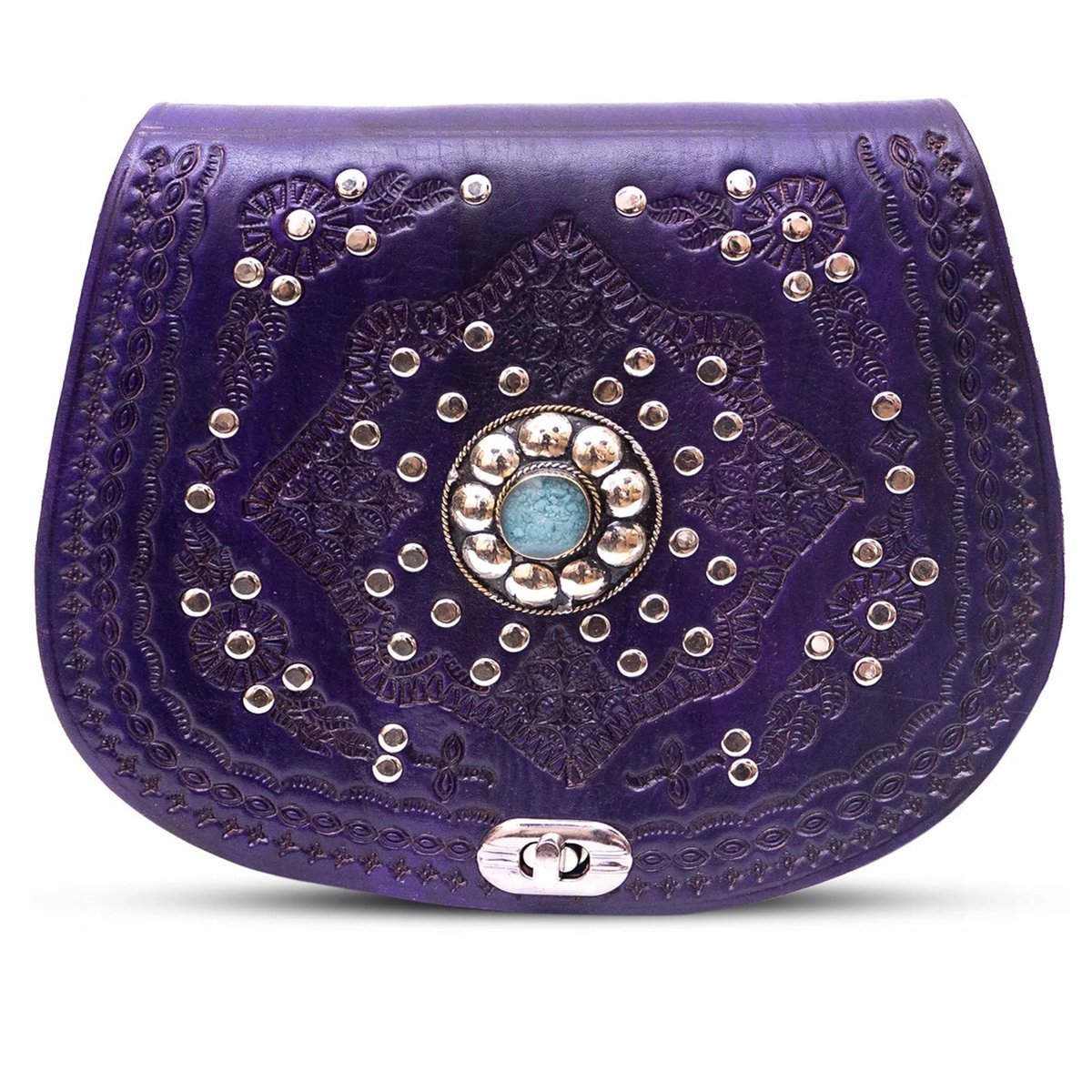 Torebka Damska Listonoszka Na Ramię Skóra Naturalna Z Maroko Tłoczone Wzory