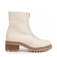 Półbuty męskie - Botki skórzane z suwakiem na przodzie kremowe - miniaturka - grafika 1