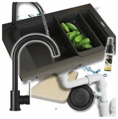 Zlewozmywaki - Granitan Zlew Granitowy Panama Ociekarka Kran Syfon Czarny - miniaturka - grafika 1