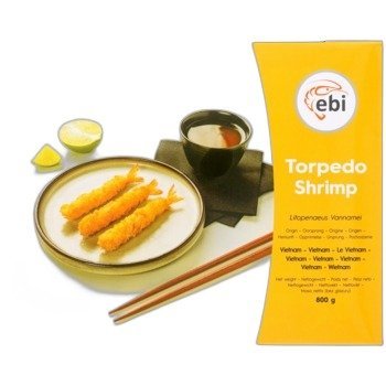 EBI Panierowane krewetki białe Torpedo z ogonkiem 26/30 800g