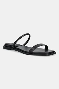 Calvin Klein klapki skórzane FLAT SANDAL SQUARED 2-BAR LTH damskie kolor czarny HW0HW02532 - Klapki i japonki damskie - miniaturka - grafika 1