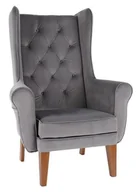 Taborety i hokery - -8% z kodem AUTUMN - Fotel Uszak Chesterfield szary- 24h, z pikowaniem, wygodny, tapicerowany, klasyczny, do salonu - miniaturka - grafika 1