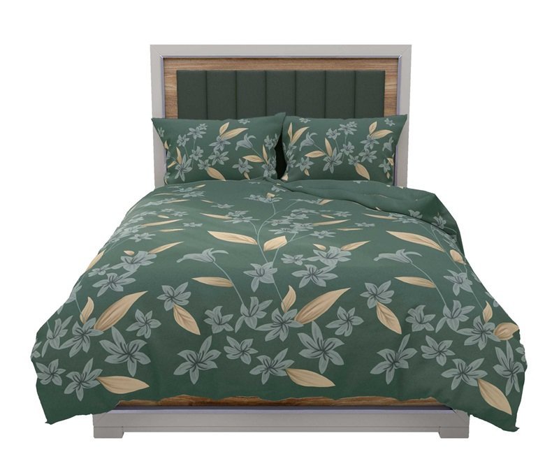 Pościel satynowa 160x200 Lilly zielona liście