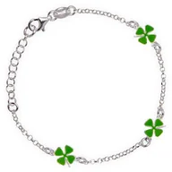 Pamiątka Pierwszej Komunii Świętej - Srebrna Bransoletka 925 Zielone Koniczynki Grawer - miniaturka - grafika 1