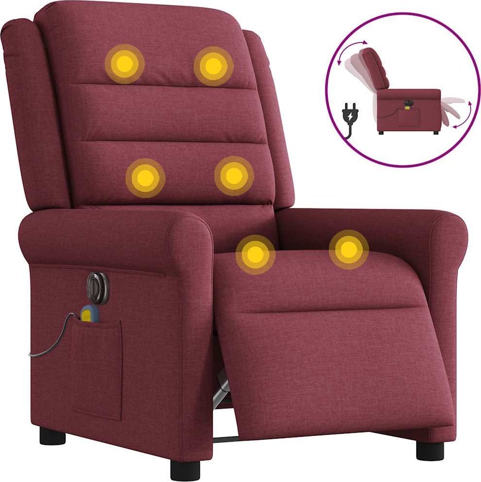 vidaXL vidaXL Rozkładany fotel masujący, elektryczny, winna czerwień, tkanina