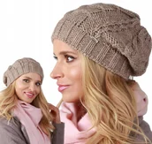 Czapki damskie - Latte elegancka CZAPKA damska dziana smerfetka A4 - miniaturka - grafika 1