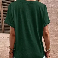 Koszulki i topy damskie - Clotth Europejskie i amerykańskie topy damskie jednokolorowe guziki guziki moda krótkie rękawy, Zielony-XL, XL - miniaturka - grafika 1