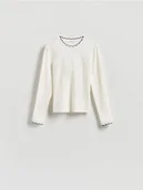 Bluzki damskie - Reserved - Bluzka z kontrastową lamówką - złamana biel - miniaturka - grafika 1