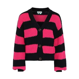 Swetry damskie - Libbi Damski kardigan w paski z długim rękawem z dekoltem w serek akryl czarny różowy rozmiar XL/XXL, czarny różowy, XL - grafika 1