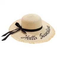Czapki damskie - Stylowy kapelusz damski plażowy słomkowy HELLO SUNSHINE kokarda CZ47 - miniaturka - grafika 1