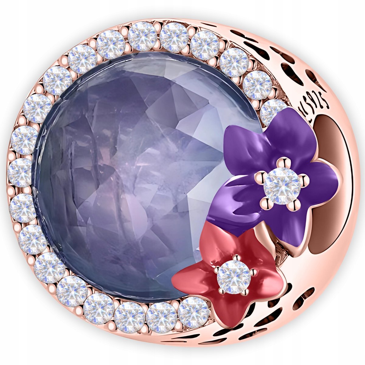 Charms Pozłacany Koralik Kryształ Kolorowe Kwiaty z Cyrkoniami SREBRO 925