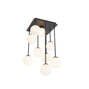 QAZQA Nowoczesna lampa sufitowa czarna z opalowym szkłem 9 lamp - Ateny - Oprawy, klosze i abażury - miniaturka - grafika 1