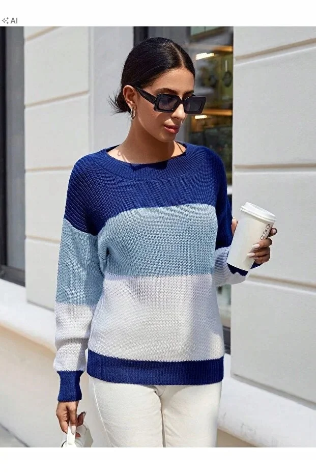 GRUBY PLECIONY SWETER DAMSKI W PASKI OVERSIZE M 5IA