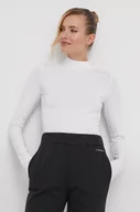 Bluzki damskie - Calvin Klein longsleeve damski kolor beżowy z półgolfem - miniaturka - grafika 1