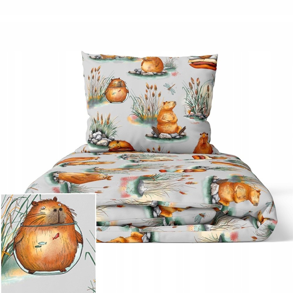 Pościel Dziecięca 160x200cm dla dziecka, Certfikat, wzór: Capibary Szare