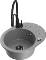 Zlewozmywaki z baterią - Mexen Kevin zlewozmywak granitowy 1-komorowy z ociekaczem i baterią kuchenną Aster, szary - 6517-71-73450-70-B - miniaturka - grafika 1