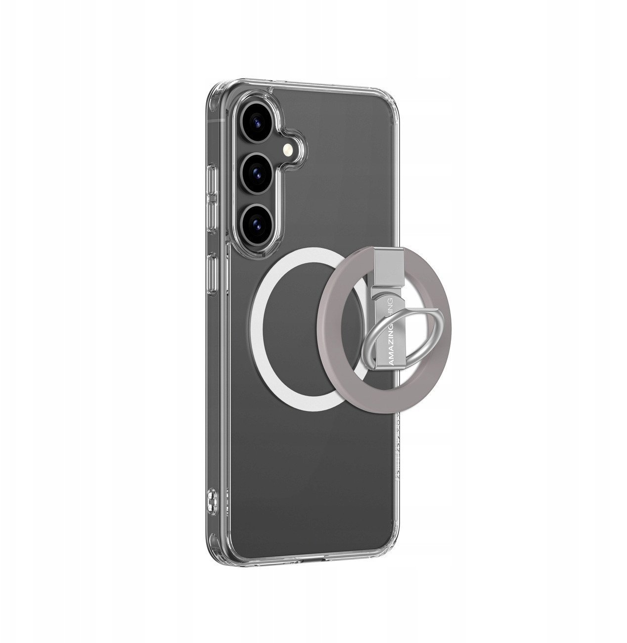Etui silikonowe AMAZINGTHING Minimal Mag Case z pierścieniem magnetycznym i ringiem magnetycznym do Samsung Galaxy S25 - przezroczyste
