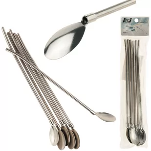 Słomki Łyżeczki Metalowe 6Szt Długie Latte Deserów - Słomki do napojów - miniaturka - grafika 1