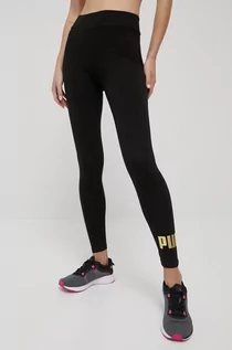 Legginsy - Puma legginsy Essentials+ Metallic 848307 damskie kolor czarny z nadrukiem - grafika 1