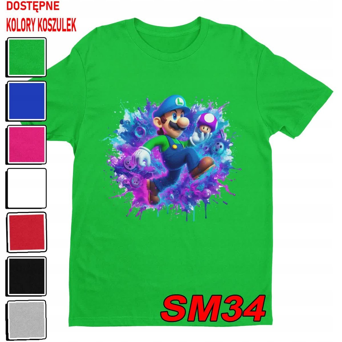 T-Shirt Koszulka Dziecięca Super Mario Bros Bajki Gry Luigi -L 146-152