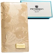 Portfele - Portfel damski slim PETERSON skóra naturalna i ekologiczna duży pionowy na suwak i magnes rozbudowany na karty beżowy modny pudełko prezentowe - miniaturka - grafika 1