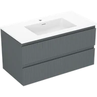 Szafki łazienkowe - Mexen Rivel szafka łazienkowa 90 cm z umywalką Otis, 2 szuflady, ryflowana , grafit mat/biała mat - 91A20-09047-2-BFF66-W18M0 - miniaturka - grafika 1