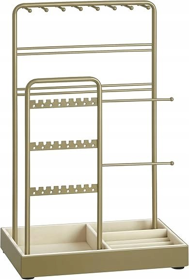 STOJAK NA BIŻUTERIĘ Z AKSAMITNĄ TACĄ METALOWĄ RAMĄ ORGANIZER UCHWYT PREZENT