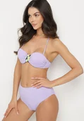 Stroje kąpielowe - Fioletowe Bikini Biustonosz z Geometrycznym Wzorem Majtki Typu Figi Ulosalia - miniaturka - grafika 1