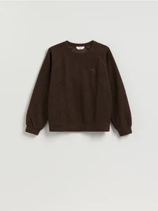 Reserved - Dzianinowa bluza z haftem - ciemnobrązowy - Bluzy damskie - miniaturka - grafika 1