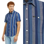 Koszule męskie - Lee SS LEESURE SHIRT Navy KOSZULA W PASKI KRÓTKI RĘKAW REGULAR FIT M - miniaturka - grafika 1