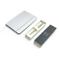 Zestawy piśmiennicze - Zestaw długopis Parker Monochrome XL srebrny z notatnikiem - miniaturka - grafika 1