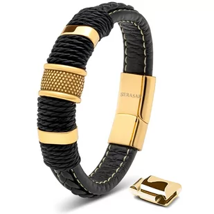 SERASAR, Męska Bransoletka ze Skóry "Ring", Złoto, 23cm - Bransolety męskie - miniaturka - grafika 1