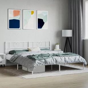 Metalowa rama łóżka z wezgłowiem, biała, 180x200 cm Lumarko! - Łóżka - miniaturka - grafika 1