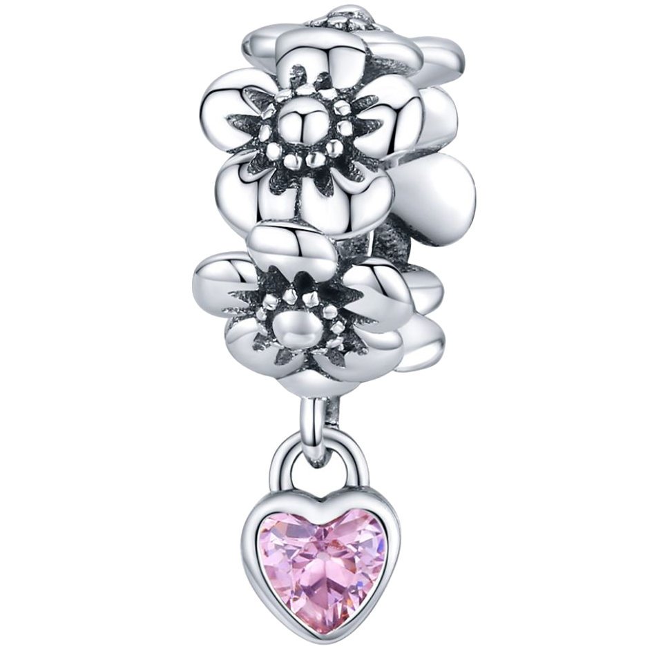 CHARMS KWIATY Z SERCEM S925 srebro 925 zawieszka koralik