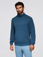 Swetry męskie - Męski golf sweter z dzianiny ciemnoniebieski V2 OM-SWTN-0163 - Ombre Clothing - miniaturka - grafika 1