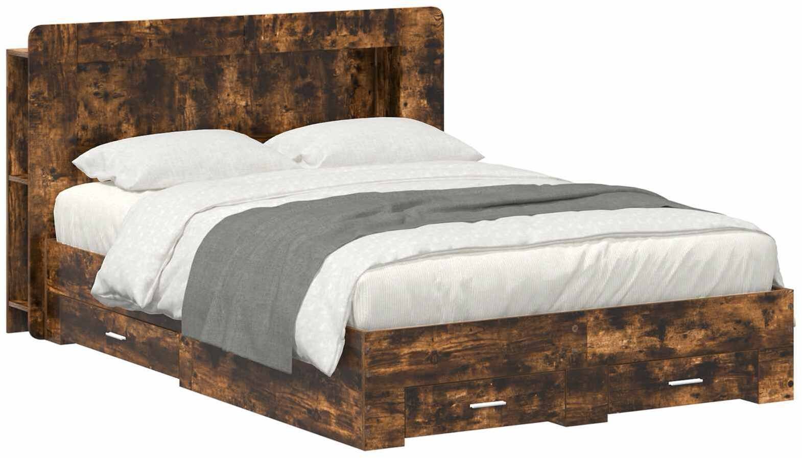 vidaXL vidaXL Rama łóżka z przechowywaniem Dąb wędzony 150 x 200 cm