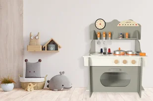 Kuchnia drewniana MDF dla dzieci duży piekarnik szara - Zabawki AGD - miniaturka - grafika 15