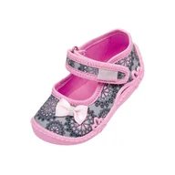 Kapcie damskie - Dziewczęce kapcie z kokardką 3D szaro-różowe - miniaturka - grafika 1