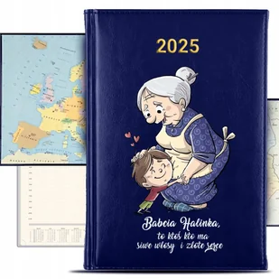KALENDARZ 2025 Książkowy Granat Planer Dla BABCI Złote Serce IMIĘ KREATOR - Kalendarze - miniaturka - grafika 1