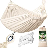 Hamaki - Heckermann Hamak sznurkowo-drewniany z drążkiem 300kg 260x150cm Beżowy - miniaturka - grafika 1