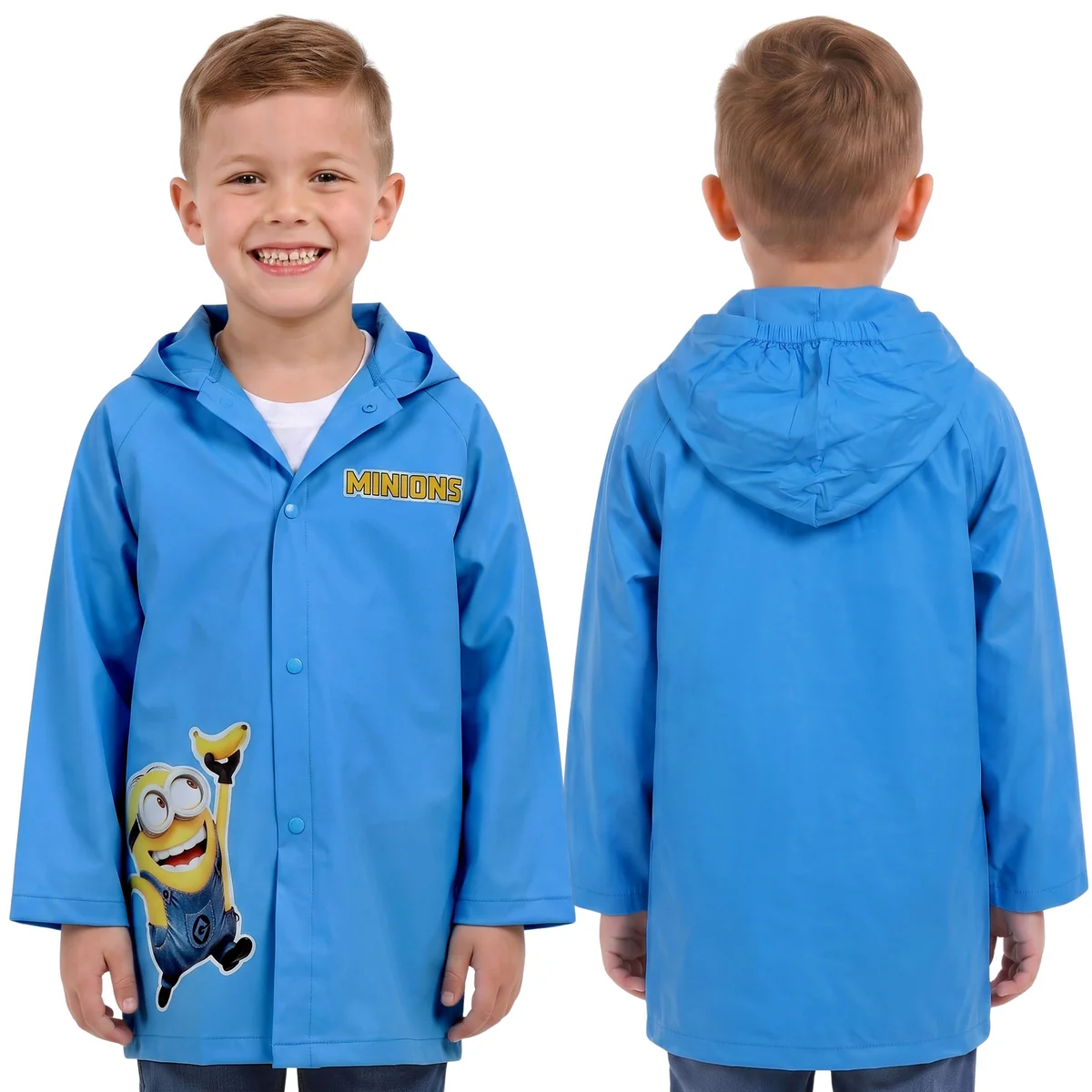 Minionki Niebieski, chłopięcy płaszcz przeciwdeszczowy Z KAPTUREM, pelerynka DLA CHŁOPCA 7-8 lat 122/128 cm