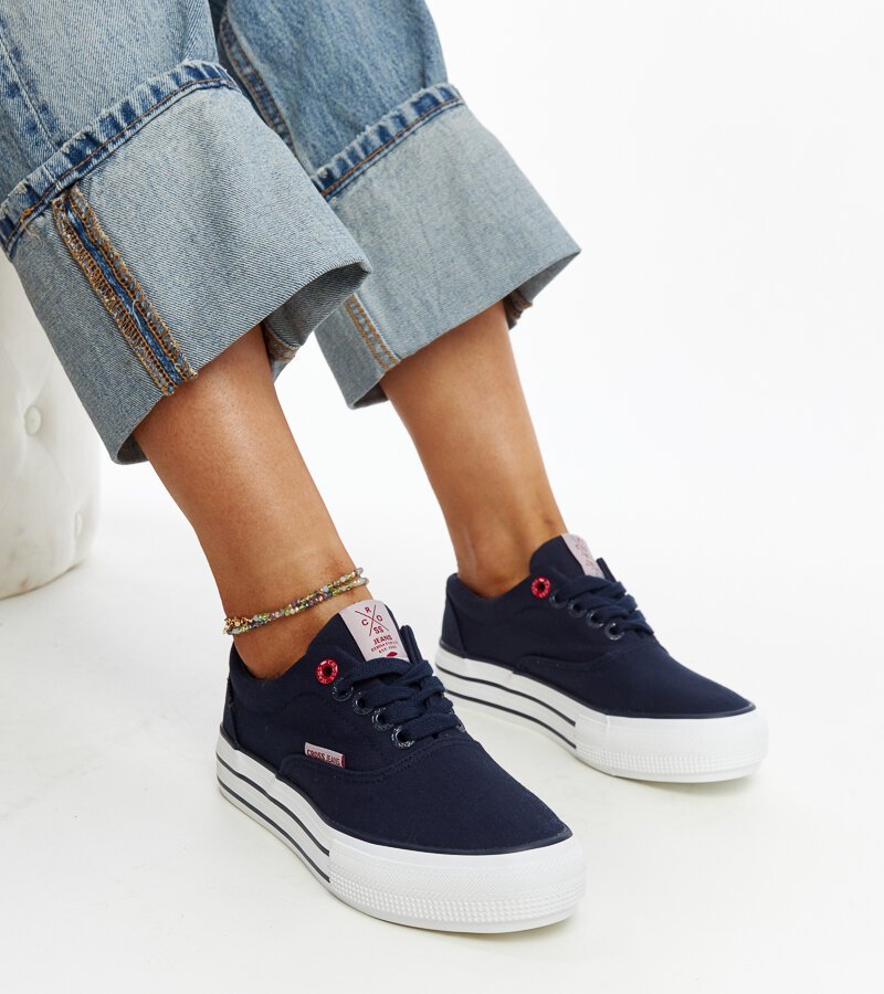 Granatowe damskie trampki na grubej podeszwie CROSS JEANS-39