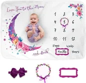 Koce i narzuty dla dzieci - Foto Mata do zdjęć + akcesoria: opaska na głowę i dwie ramki. Pięknie zapakowany na prezent dla przyszłej mamy - miniaturka - grafika 1