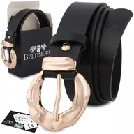 Paski - Skórzany pasek damski do spodni sukienki czarna skóra nat 3 cm Beltimore D96 czarny r.110-125 cm - miniaturka - grafika 1