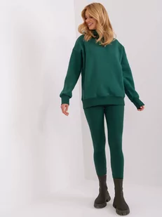 Komplet casualowy ciemny zielony casual bluza i legginsy nogawka zwężana długość długa materiał prążkowany  ocieplenie - Komplety damskie - miniaturka - grafika 2