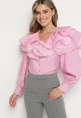 Koszule damskie - Różowa Elegancka Koszula Ozdobiona Falbanami i Guzikami Leristta - miniaturka - grafika 1